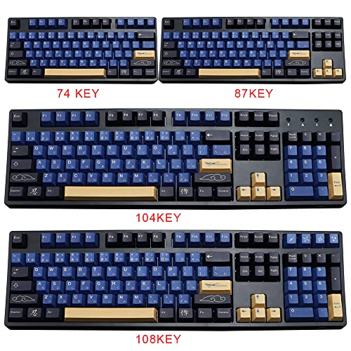 Image of MOLGRIA Blue Samurai Keycaps, 129 Set PBT KeyCaps for Gaming Keyboard, Cherry Profile Dye Sublimation Custom Keycaps with Puller for Gateron Kailh Cherry MX Switch 104 /87 /71 /61 60 Percent Keyboard