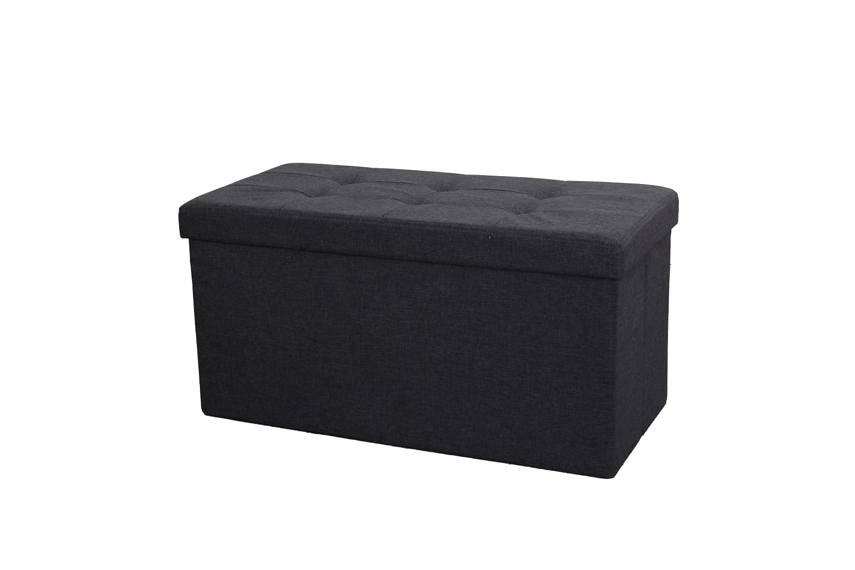 Large Ottoman Foldaway Storage Blanket Toy Box Bench Twill Linen with Buttons (Charcoal, 76cm x 38cm) โ image 1