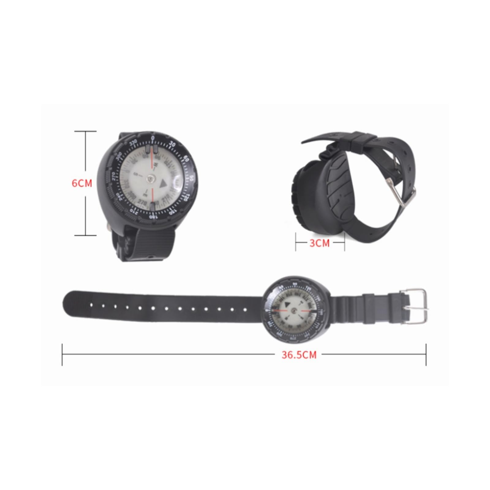 LOVIVER Brújula de Buceo Reloj Brújula Instrumento de Navegación Bisel Moleteado Esfera Redonda Correa Ajustable Hebilla Metálica Material Adecuado para Buceo y Actividades Acuáticas