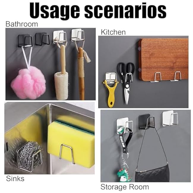 4Pcs Sponge Holder for Kitchen Sink, SUS304 Stainless Steel Dish Sponge Holder Strong Adhesive Sink Sponge Holder, Rustproof & Waterproof Kitchen Caddy, Black