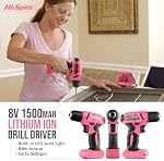 Hi-Spec rose 8V USB Conducteur électrique sans fil de forage et femmes DIY Kit d'outils. Tournevis et perceur, pinces et marteau dans une boîte à outils