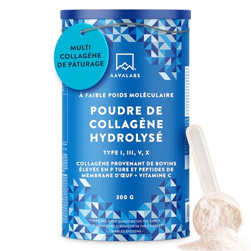 Collagene en Poudre Peptide de Collagene Hydrolisé | Collagene Bovin Certifié 100% Nourri à l’Herbe, Multi Collagène Poudre Type I III V X | Collagene et Acide Hyaluronique Poudre Non Aromatisé 300g