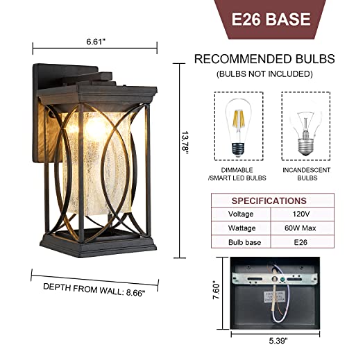 Modern Outdoor Wall Light Exterior Light Fixtures, Black Aluminum With Crack-Like Glass Create Gorgeous Lighting Effects Ul And Ip65 Waterproof Wall Sconce Outdoor For Garage, Front Porch Lighting #TOP5