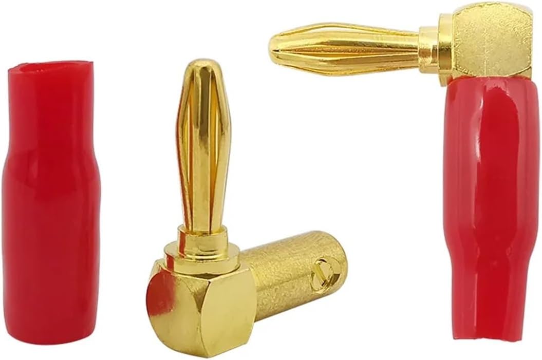 ４ｍｍ Ｉｎｓｕｌａｔｅｄ Ｂａｎａｎａ Ｐｌｕｇｓ Ｃｏｎｎｅｃｔｏｒｓ Ｊａｃｋ １０ｐｃｓ Ｒｅｄ ＋ Ｂｌａｃｋ 1/2/4ペア 90度直角4mmバナナプラグコネクタ 金メッキオーディオスピーカープラグ L型アダプタ(4Pair)