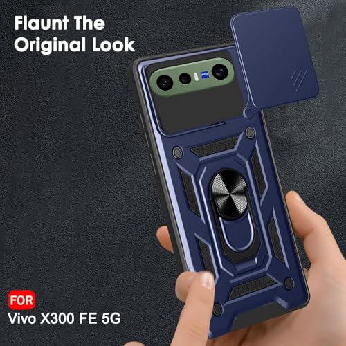 Image of TheGiftKart Tough Armor Bumper Back Cover Case for Vivo X300 FE 5G | Kickstand & Ring Holder | 360 Degree Protection Back Case Cover for Vivo X300 FE 5G (PC & TPU, Rotating Camera Cover, Blue)