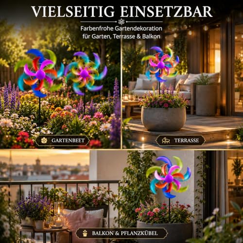 Molinillo de viento para jardín decorativo en metal multicolor de 110 cm con estaca resistente 6
