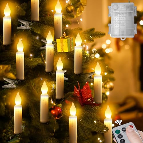 DONSAJI Christmas Tree Flameless Candles Lights 20PCS LED Flickering Lights Battery Operated with Remote Clips 8-Mode Remote Control Clip on LED Candle Outdoor Waterproof for Christmas Trees