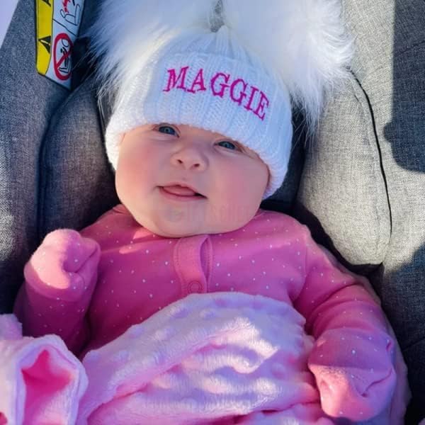 Personalized Cute Beanies, Custom Toddler Winter Hat Baby Beanie for Girls Cable Knit Winter Hat2