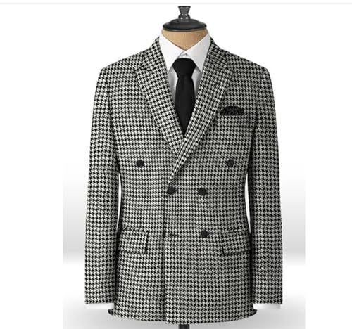 Men's Houndstooth Double Breasted Buttons Blazer Banquet Daily Speech Suit Jacket2