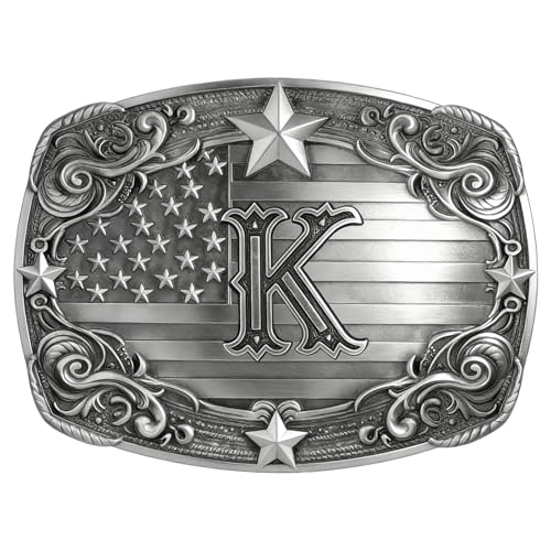 Image of Western Belt Buckle for Men Vintage Cowboy Rodeo Texas Initial Letter ABCDJMR to Z Belt Buckles