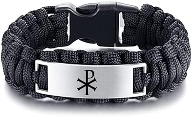 Christian Name of Christ Chi & Rho Constantine Cross Amulet Handmade Paracord Cuff Bracelet Greek Words PX Chirho Catholic Jesus Bangle for Protection, 9 Inch