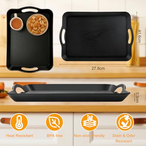 3 Pack Serving Trays with Handles, Rectangular Stackable Tray for for Dinner Snack Fruit Dessert Beverage Appetizer Butler-Kitchen - Image 3