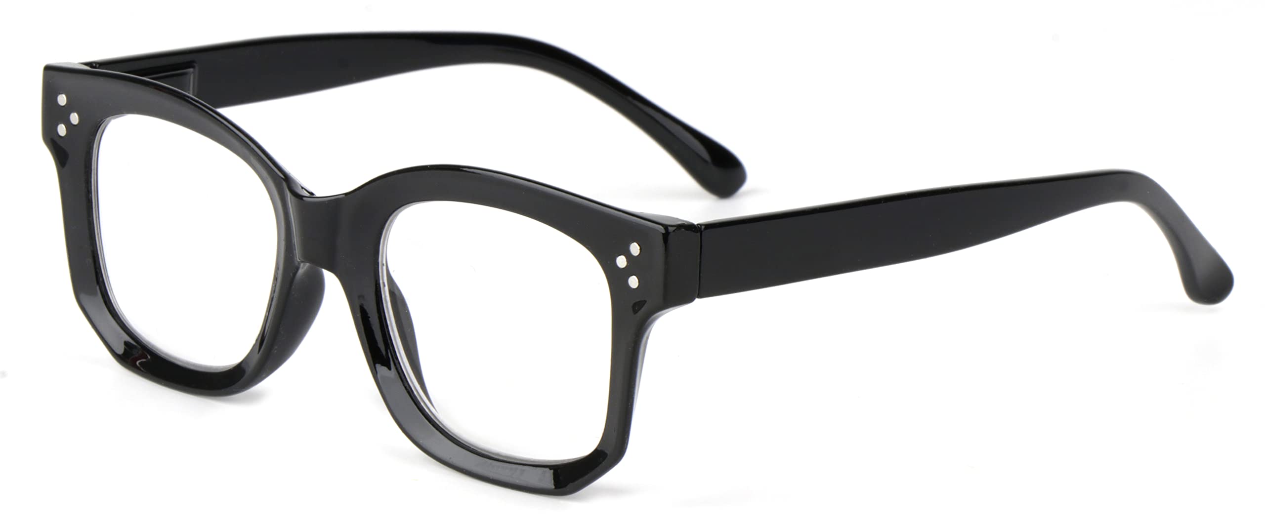 Fads & Fashions Unisex Shiny Black Large Frame Bold Oversized Retro Reading Glasses With Spring Hinges Dx84 (, 2.0, Multiplier_x)