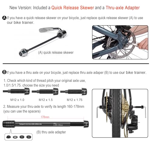 Image of Bike Trainer, Magnetic Bicycle Stationary Stand for Indoor Exercise Riding, 26-29 inch & 700C Wheels, Quick Release Skewer & Front Wheel Riser Block Included