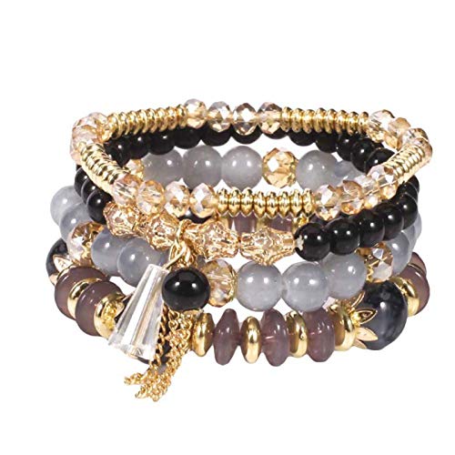 Charm Bracelet for Women, 4Pcs/Set Boho Faux Agate Pearl Tassel Chain Charm Beaded Bracelet Women Jewelry for Valentine's Day Gift Birthday Present3