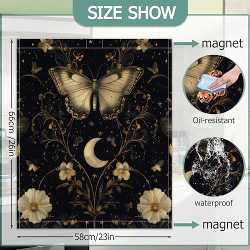 Image of Retro Butterly Refrigerator Magnet Cover,Gothic Garden Flower Washable Dishwasher Magnets Decorative Cover,Home Kitchen Decorative Dishwasher Front Panel Cover 23x26 Inch