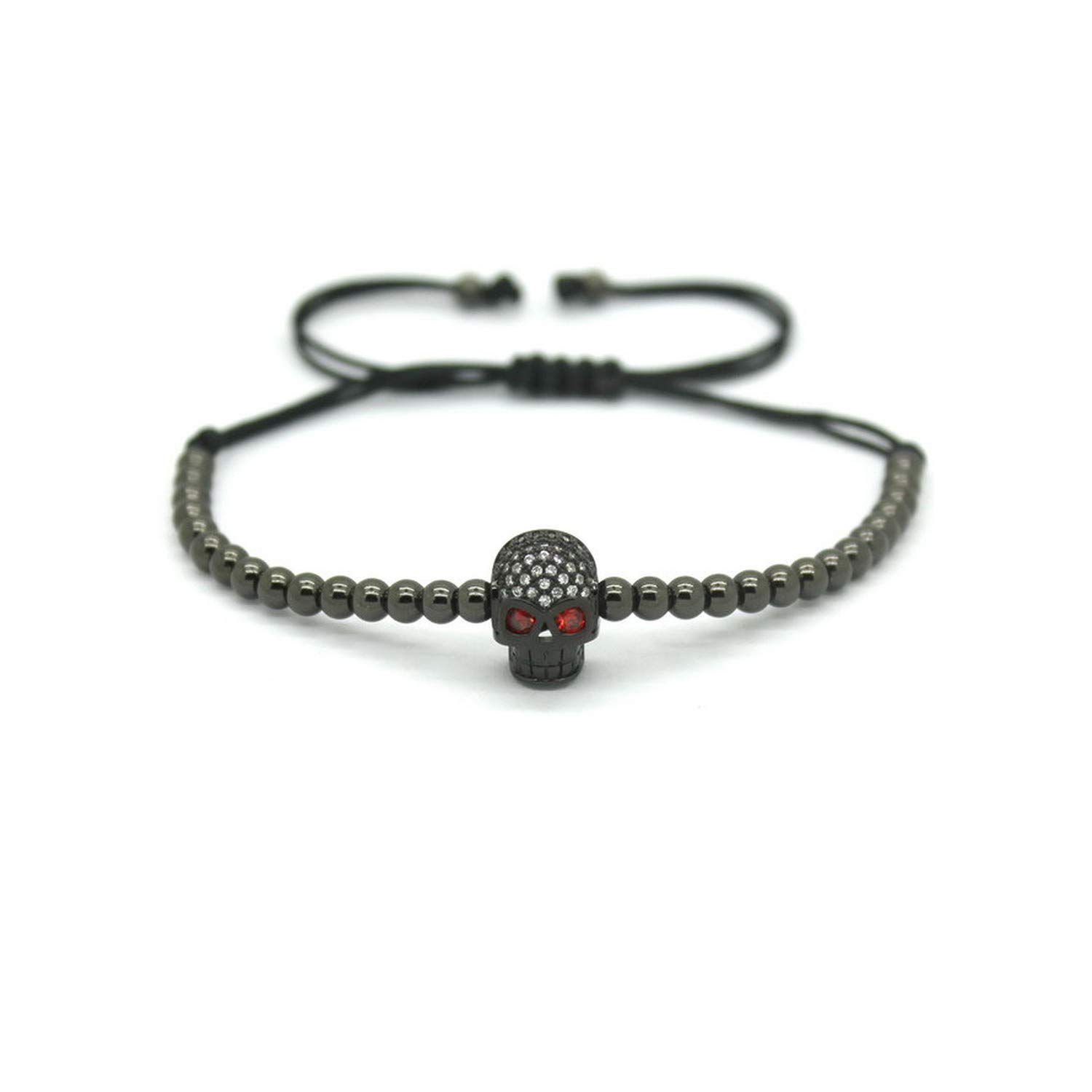 Sukyy Top 2019 Fashion Men Black Bracelet Trendy Pave Setting Black CZ Evil Eye Connector Cz Beads Braiding Charm Bracelets