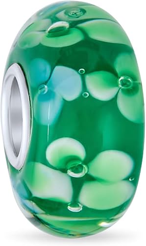 Bling Jewelry Núcleo de plata de ley 925 de cristal de Murano, floral, azul, verde, rosa, rojo, negro, blanco, flor espaciador, abalorio para