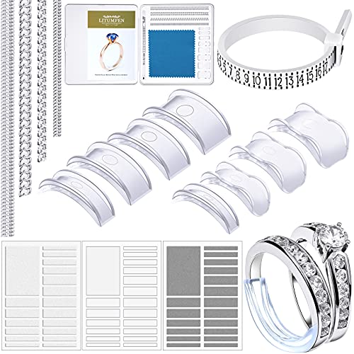 15 Pieces Invisible Ring Size Adjusters Transparent Guard Ring Sizer Loose Ring Size Adjusters with Ring Sizer Measuring Tool Polishing Cloth for Man and Woman Rings