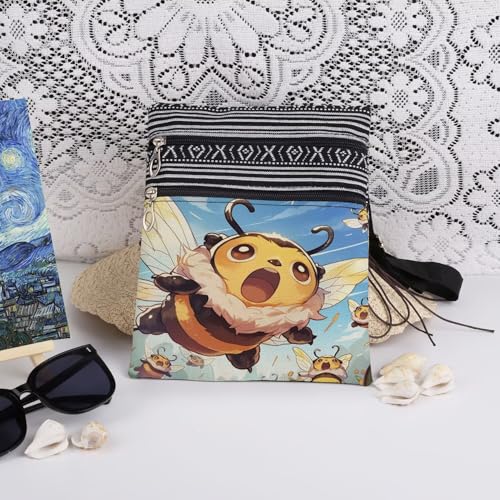 Playful Bees Print Crossbody Bag Joyful Bumblebee Print Messenger Bag Adjustable Shoulder Strap Travel Casual Purse Birthday Christmas Gift for Sister Bee Lovers Gift3