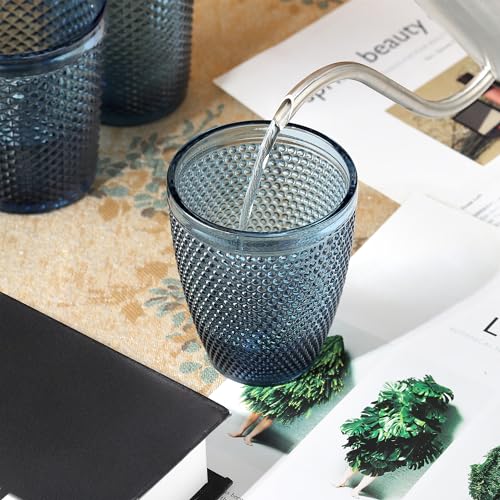 Joeyan Blue Drinking Glasses,Embossed Hobnail Beaded Water Tumbler Glasses,Colored Bubble Glass Cups,Glassware Set for Cocktail Soda Juice Beverage,10 oz,Set of 6,Dishwasher Safe