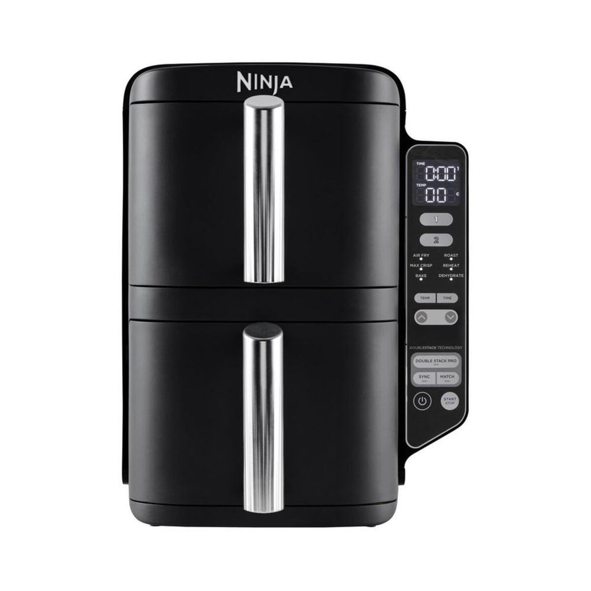 Ninja SL300UK - Freidora de aire vertical de doble cajón con 4 niveles de cocción, 2 cajones y 2 bastidores, diseño de ahorro de espacio, capacidad de 7.6 l, 6 funciones de cocción, 6 porciones, negro
