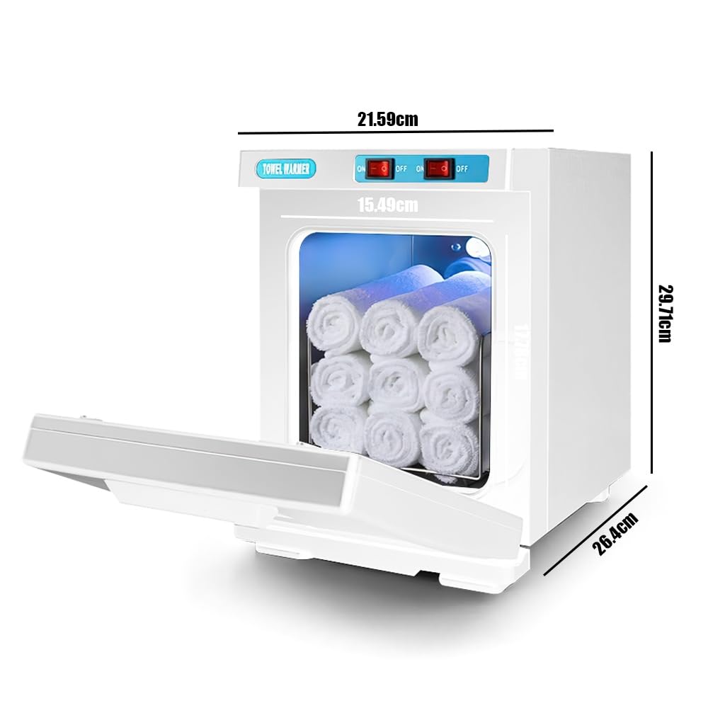 Chauffe-Serviettes Électrique 5L avec Stérilisateur UV & Ozone 2-en-1, Chauffage Rapide 80°C en 10 Min, Cuve en Acier Inoxydable pour Salon de Beauté, Spa, Barbiers et Domicile (5L Blanc)