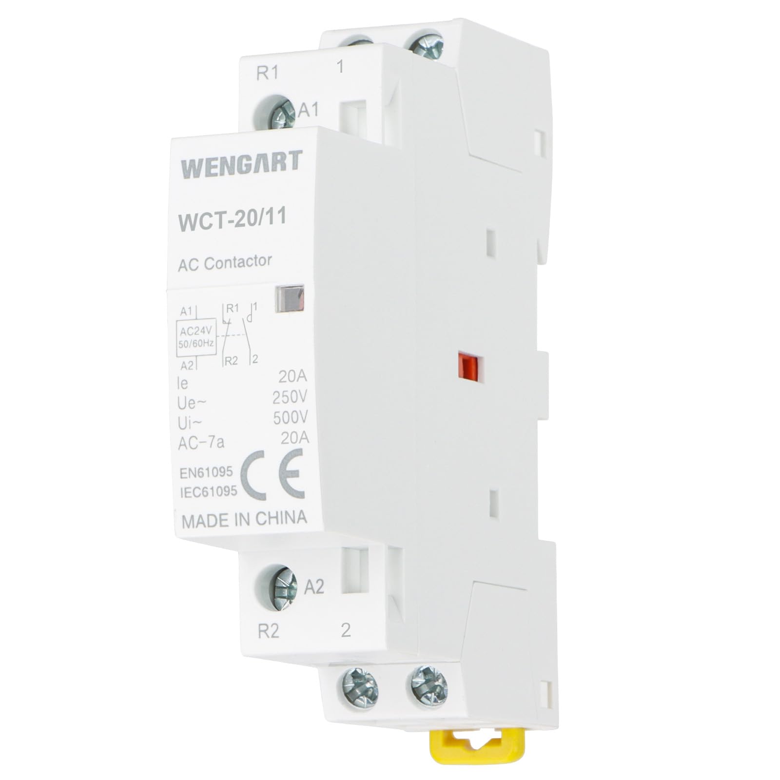 Wengart Contattore Modulare 2 Poli (1NO + 1NC) 20A, Bobina di Comando AC 24V, Teleruttore Slim 18mm per Domotica, Irrigazione e Controllo Luci, WCT-20
