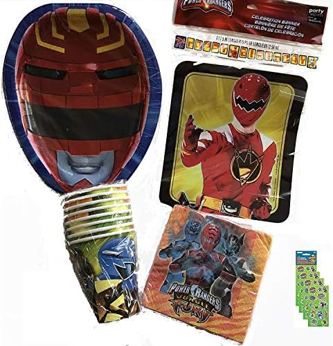 party bundle Power Rangers Birthday Party Supplies Bundle Pack includes Plates, Cups, Napkins, Blowouts, Party Game, Party Paper Masks