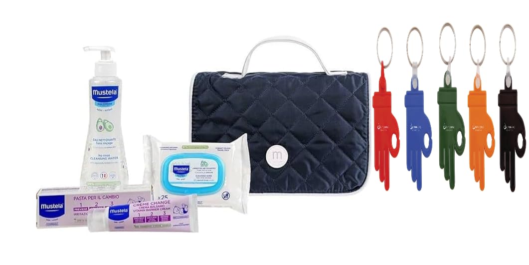 Mustela Vanity Set - Borsa Cambio Neonato Blu - All'interno 3 Prodotti Mustela Per La Cura Del Bambino + omaggio Portachiavi Lumacare Cosmetics