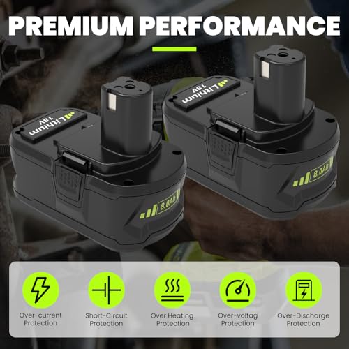 Image of 2-Pack 18V 8000mAh P108 Extended Runtime Replacement for Ryobi 18V Battery