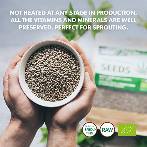 LOOV Organic Raw Whole Hemp Seeds, 1kg, Not Heat-Treated, All Nutrients Preserved, Delicious Nutty Flavour, Organically Grown in a Nordic Climate, Good Source of Plant-Based Protein and Fibre