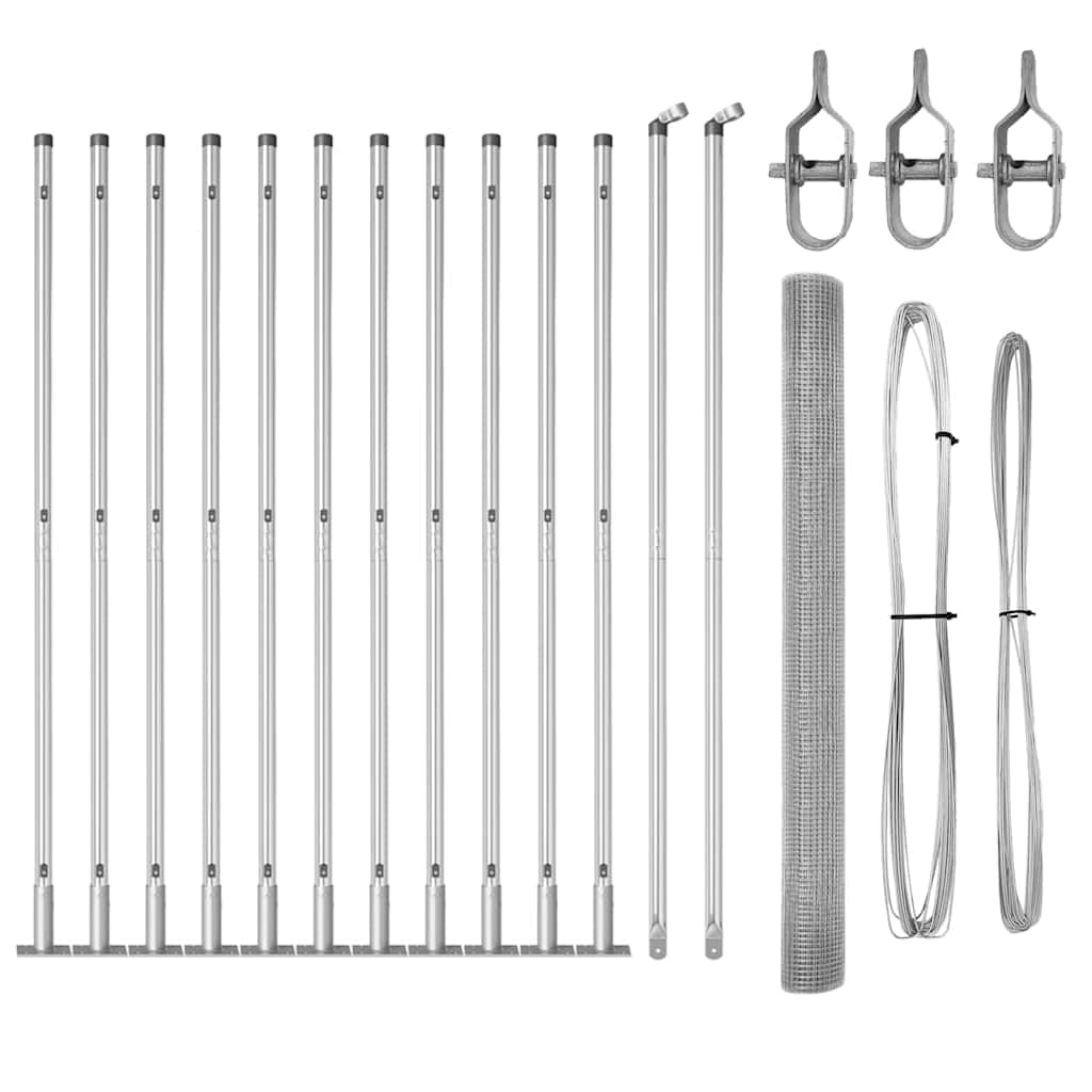 Fence Post Silver 25 x 1.5 m 16 x 16 mm Mesh Steel Outdoor Garden Fence Posts Weather Resistant Powder Coated Modular Secure Support for Yard Patio Boundary Installation