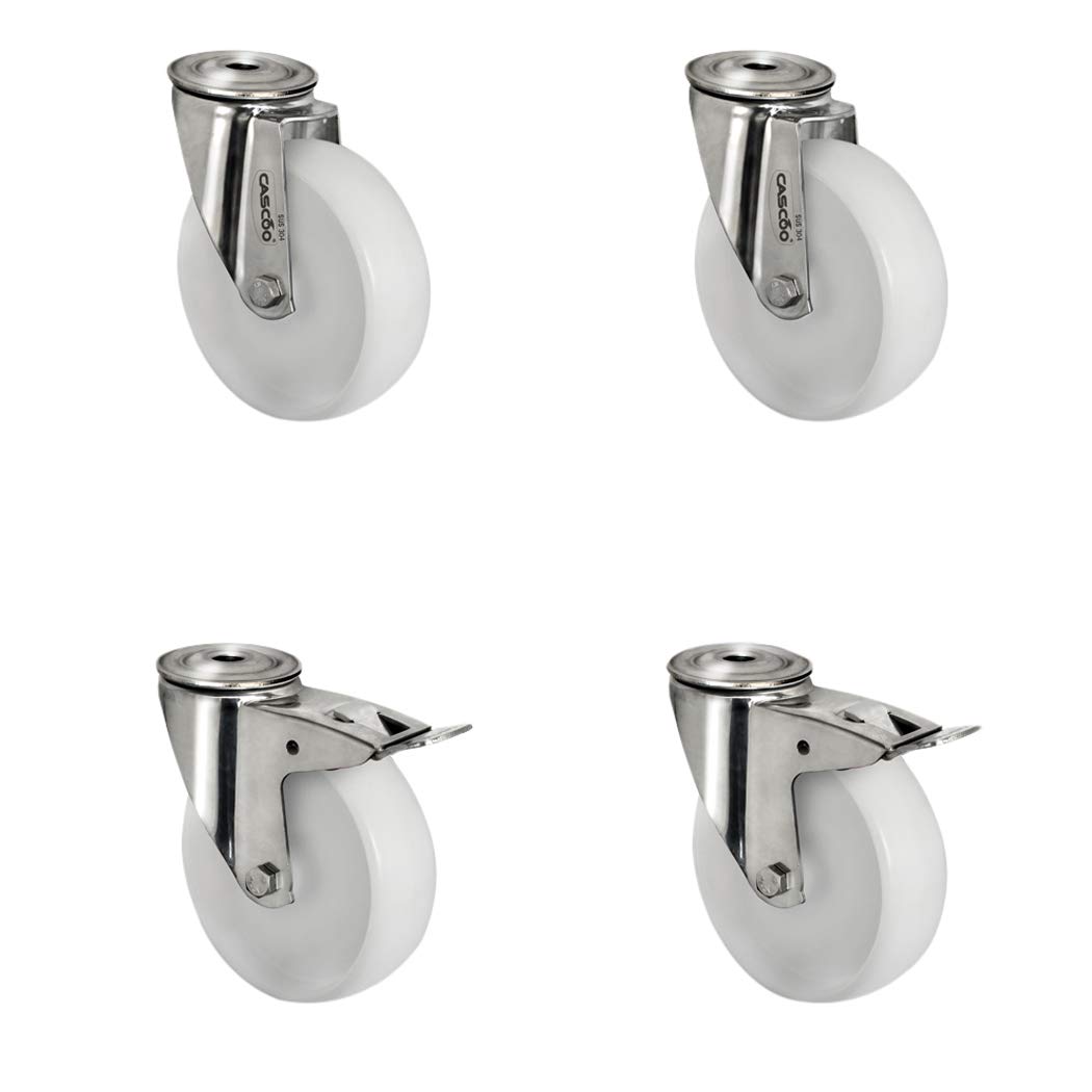 Sethibi080N0N0L0N Set Con 2 Rotelle Girevoli, 2 Con Bloccaggio, In Poliammide, Acciaio Inox, Diametro 80 mm, Ruote Per Il Trasporto, Cuscinetto Scorrevole, Acciaio Inox, Portata 390 Kg 4 Pezzi