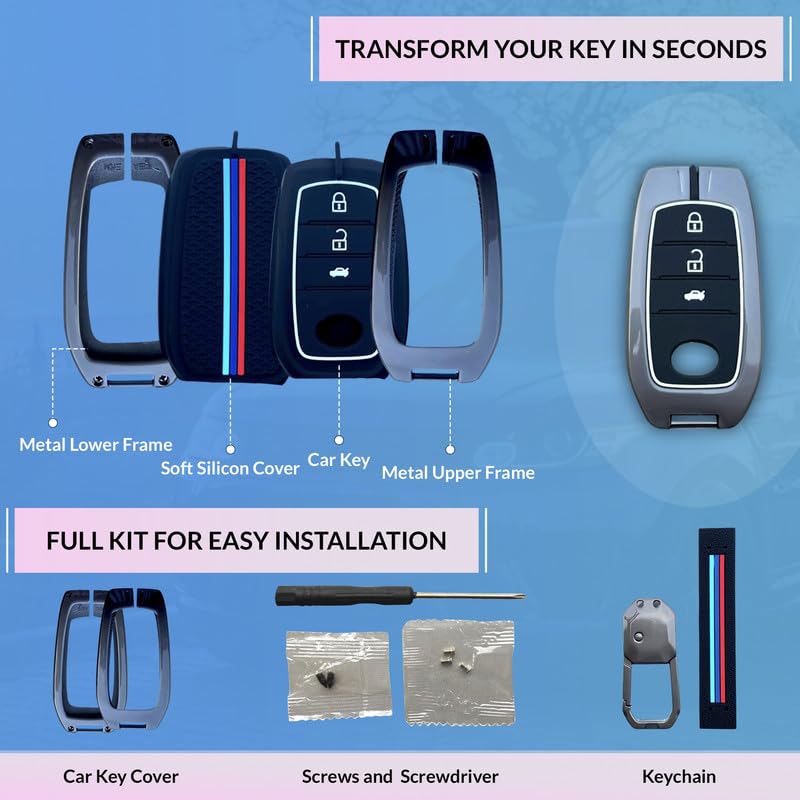 Image of NEODRIFT 'KeyShield' Car Key Cover for Toyota Fortuner (Shape 2, 03 Buttons) (Durable, Stylish, and 360 Protection)