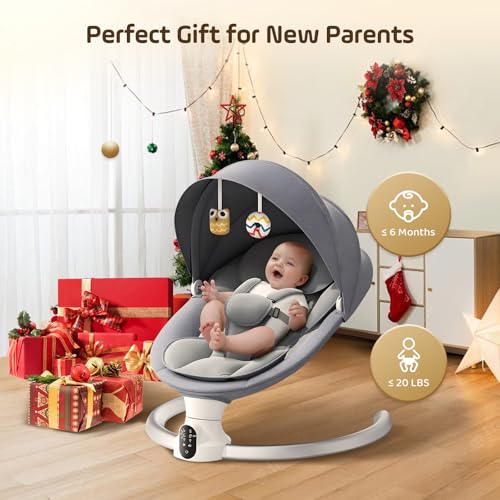 Hlieeosfcn Elektrische Babyschaukel,Babywippe elektrisch mit Fernbedienung Und App-Verbindung, Babywippe mit 5 Schwingungsamplituden & Timer, abnehmbares Moskitonetz & Verdeck,für Baby 0-6 Monate