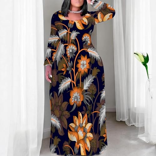 Image of PinkPatty Plus Size Maxi Dresses for Women Long Sleeve Crew Neck Sundress Casual Fall Dress with Pockets