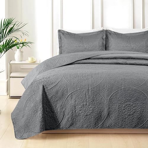 Cotton Passion Juego de colcha acolchada ligera tamaño matrimonial/queen – Juego de edredón reversible de microfibra de 3 piezas con fundas de almohada – Juego de edredón ultrasónico de gran tamaño