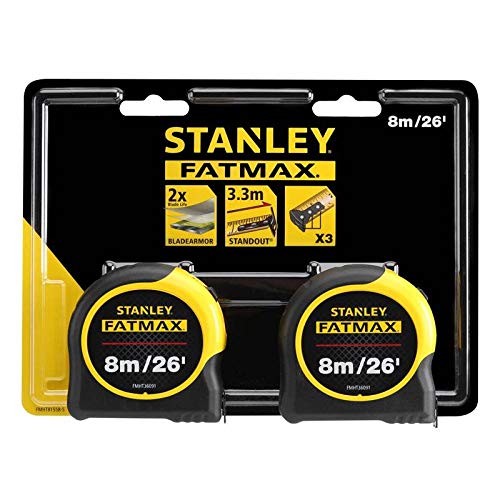 Stanley Tools FatMax Classic Tape Twin Pack 8m/26ft (Width 32mm), Yellow, STA581558