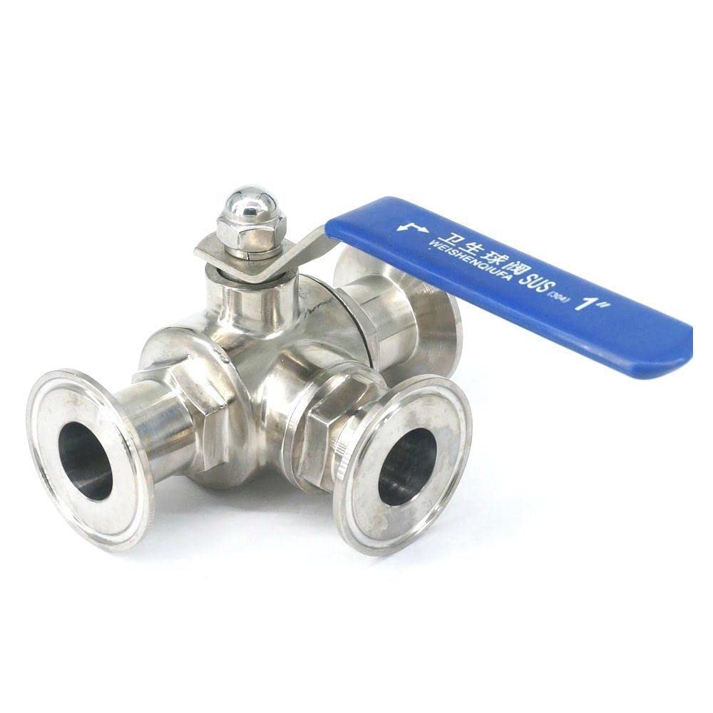 DIYNoLab L-Port 1inch 25mm 304 Stainless Steel Sanitary 3 Way Ball Valve 1.5inch Tri Clamp 50.5mm Ferrule O/D for Homebrew Diary Product