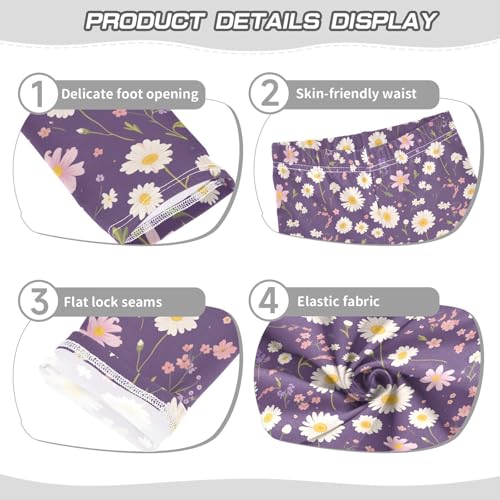 Seamless Daisy Flower Purploddler Girl Cotton Leggings Stretch High Waisted Dance Pants Running3
