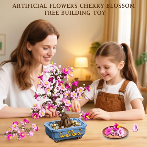 Image of HOGOKIDS Flower Cherry Blossom Building Set 2 in 1 Bonsai Tree for 8-12+ yr | Artificial Botanicals Building Blocks Home Office Decor, 775PCS Flowers Plants Birthday Christmas Gift for Adults Teens Girls
