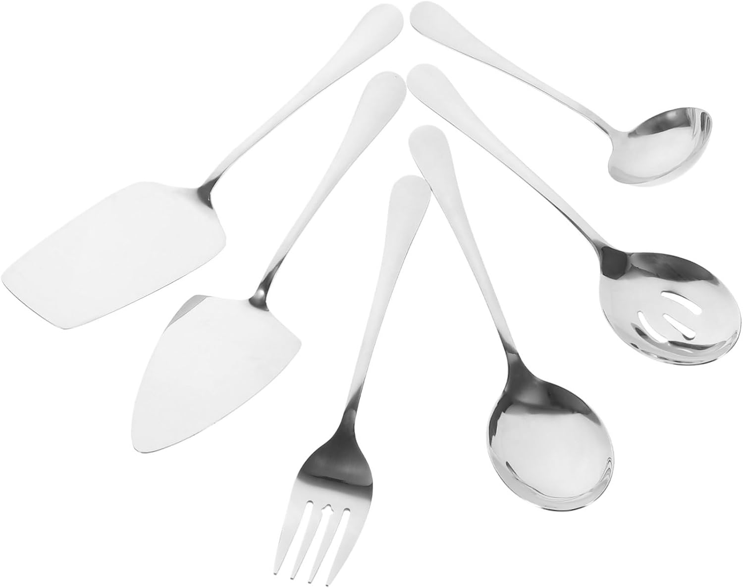 OUNONA 6pcs Stainless Steel Serving Utensil Set Forks Spoons Ladles for Buffet Parties and Family Gatherings Dishwasher Safe Polished Finish for Catering