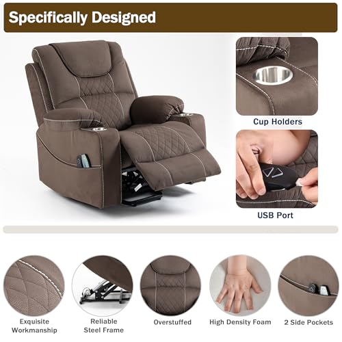 Power Lift Recliner Chair for Elderly with Massage and Heating, Ergonomic Electric Recliner Chair Single Sofa for Adults with Remote Control USB Port, Cup Holders, Side Pockets