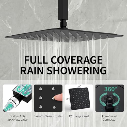 Image of SR SUN RISE 12 Inch Ceiling Mount Rain Shower System,Matte Black
