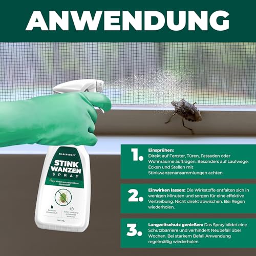 Silberkraft Stinkwanzenspray 500 ml, Effektiver Sofort- und Langzeitschutz gegen Stinkwanzen, ideal für Fenster, Türen, Fassaden und Wohnräume, Mit Repellent-Wirkung für nachhaltige Abwehr
