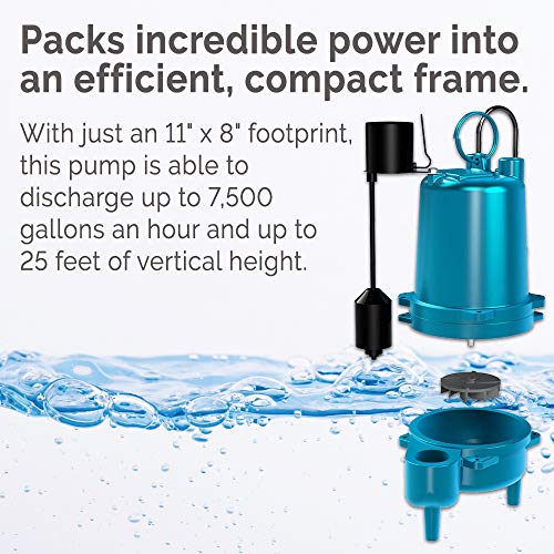 Barnes SE411VF Submersible Cast Iron Sewage Pump - 4/10-HP, 7,500 GPH, 120V / 1Ph, 20' Cord, No Float Switch