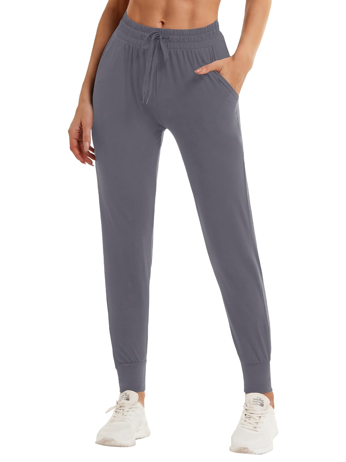 DDOBB Jogginghose Damen mit Taschen Sommerhose Lange Sporthose Atmungsaktiv Baumwolle Sweatpants Slim Fit Joggpants Leggings für Fitness Yoga Laufhosen Freizeit