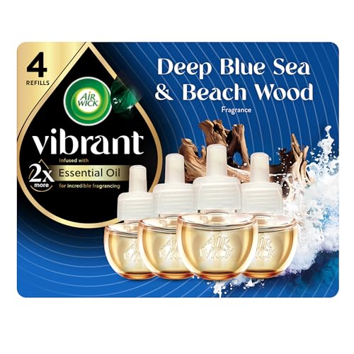 Air Wick Plug-In Scented Oil Refills 4 Count Deep Blue Se & Beach Wood Air Freshener Essential Oils