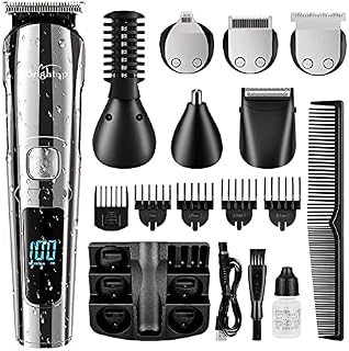 Brightup Beard Trimmer for Men, Hair Clippers & Hair Trimmer, IPX7 Waterproof Mustache Body Nose Ear Facial Shaver, Electric Razor All in 1 Beard Kit, Gifts for Men, USB Rechargeable & LED Display